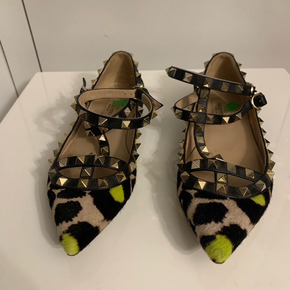 Leopard Print Studded Flats with Gold Accents